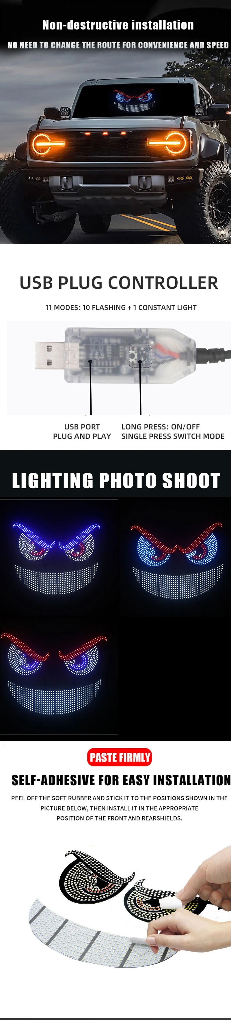 Écran d'affichage de panneau de pixels matriciel LED pour camion, Flexible, rvb, USB, 5V, motif de voiture, Graffiti, texte, projecteur, boutique d'animation, barre de rappel