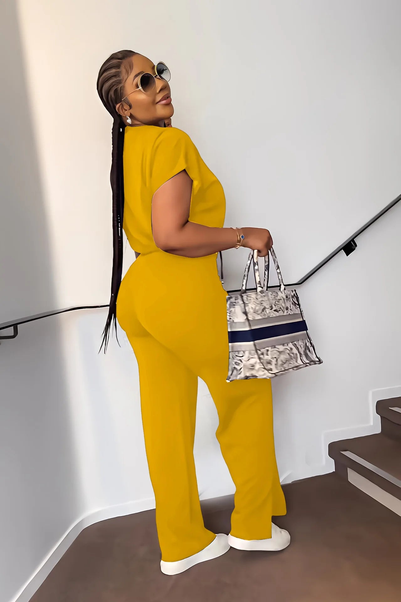 Femmes décontracté col rond cordon à manches courtes haut et taille haute pantalon ensemble été solide deux pièces costume ensembles tenues ensemble femme