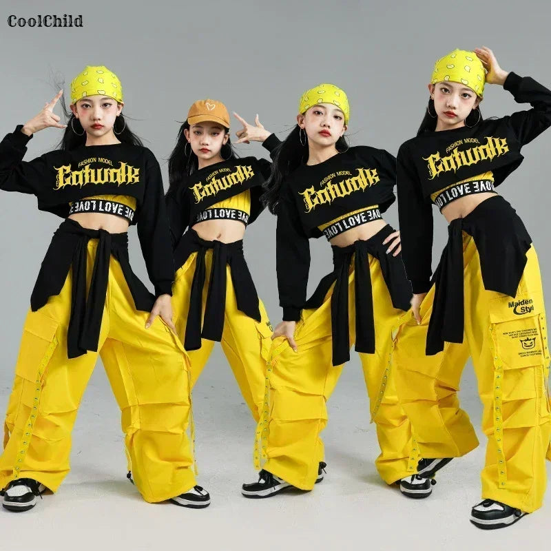 Ensemble de vêtements Hip Hop pour filles, haut court K-pop, pantalon cargo, cardigan de danse de rue pour enfants, streetwear pour enfants, groupe de filles, vêtements de jazz, mode