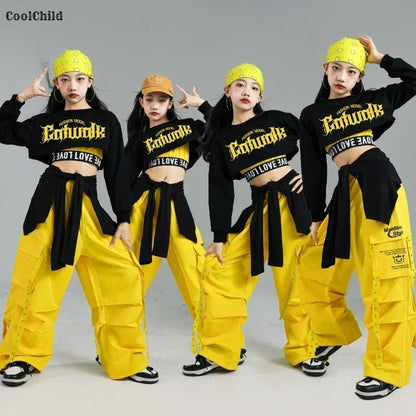 Ensemble de vêtements Hip Hop pour filles, haut court K-pop, pantalon cargo, cardigan de danse de rue pour enfants, streetwear pour enfants, groupe de filles, vêtements de jazz, mode