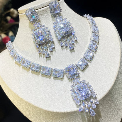 ASNORA nouveau luxe vert bleu rouge CZ pierre boucles d'oreilles collier 2 pièces grande longue goutte mariage robe de mariée ensemble de bijoux pour les femmes