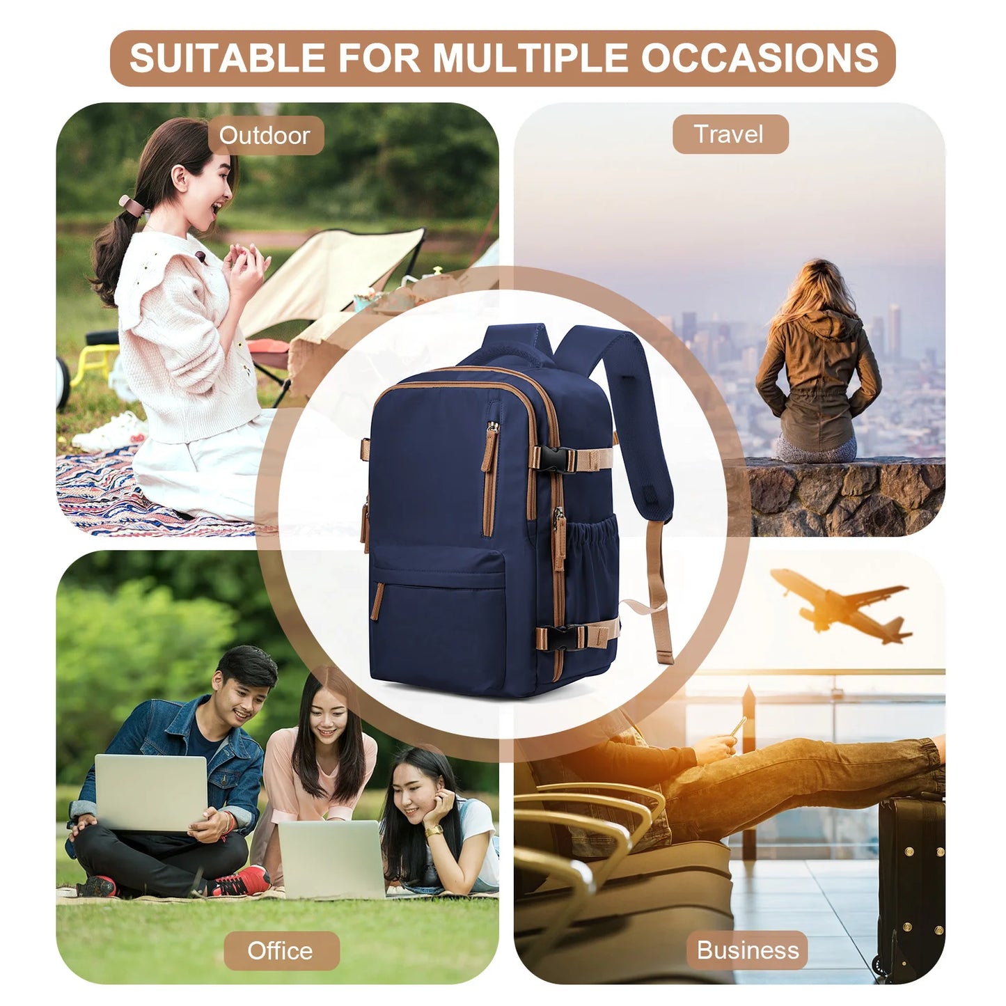 Sac à dos de voyage, sac de cabine, sac à dos Ryanair 40x20x25, sac à dos pour ordinateur portable 15,6 pouces pour hommes et femmes, sac à dos décontracté 40x28x17