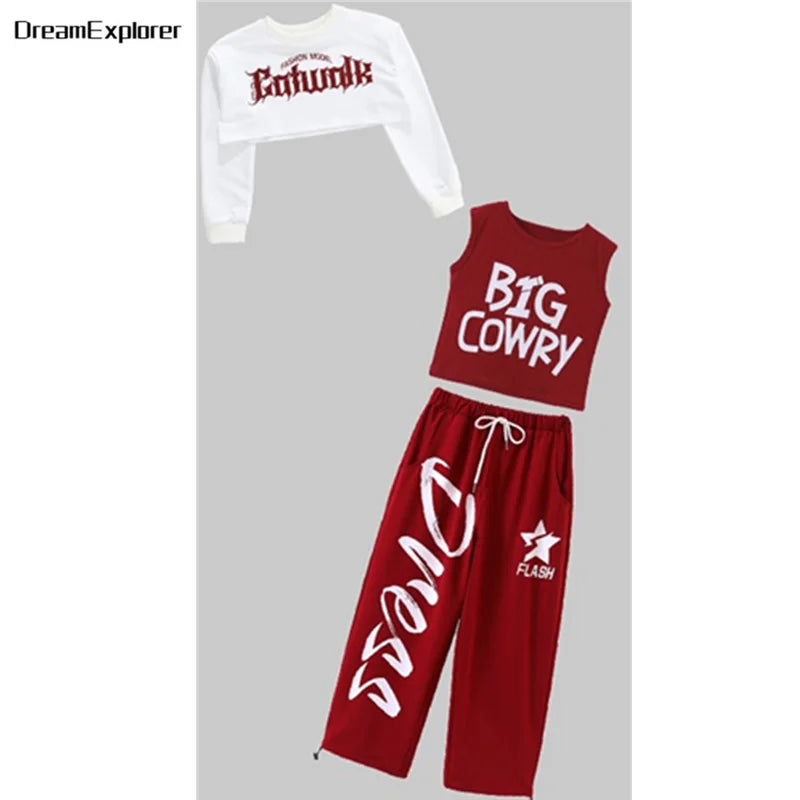 Filles K-pop haut court mode lettres Sport Joggers pantalon fille groupe vêtements ensembles enfants Hip Hop Streetwear enfants Jazz Costumes