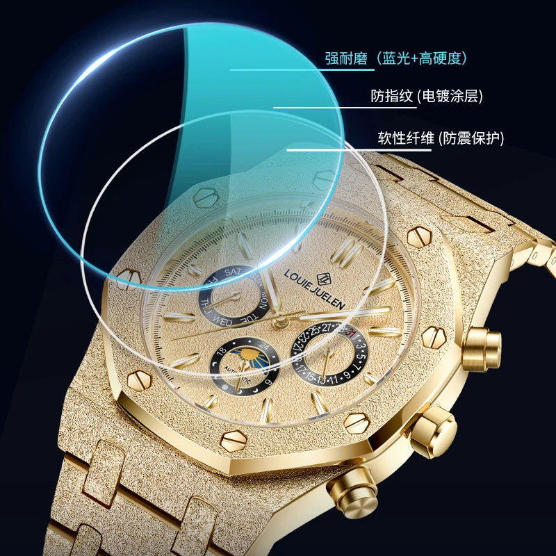 LOUIE JUELEN nouveaux hommes montre haut de gamme de luxe mécanique automatique en acier inoxydable étanche lune montre lumineuse montre-bracelet horloge