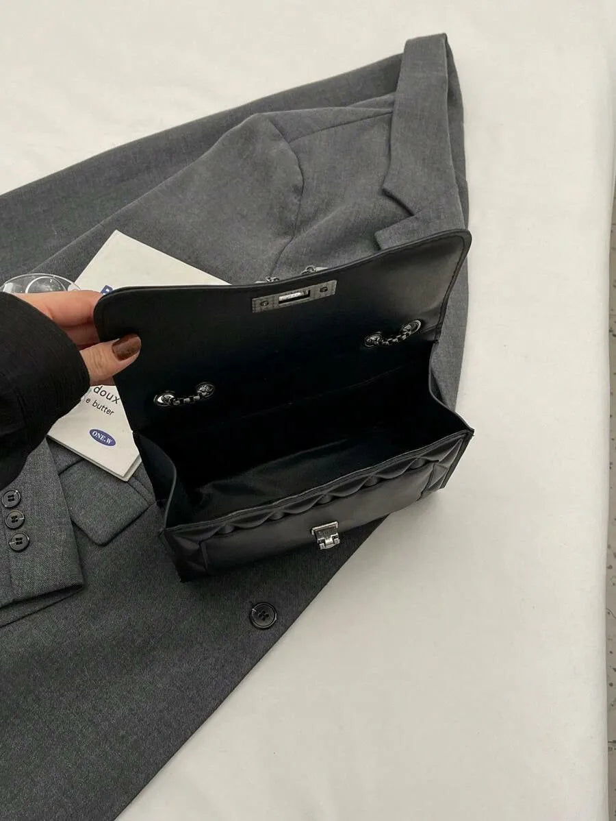1 sac à bandoulière simple et élégant en grille de diamant, sac à bandoulière avec chaîne en métal, adapté à un usage quotidien de loisirs pour femmes-A-DH