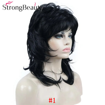 Perruque synthétique ondulée mi-longue pour femmes, cheveux naturels, sans capuchon