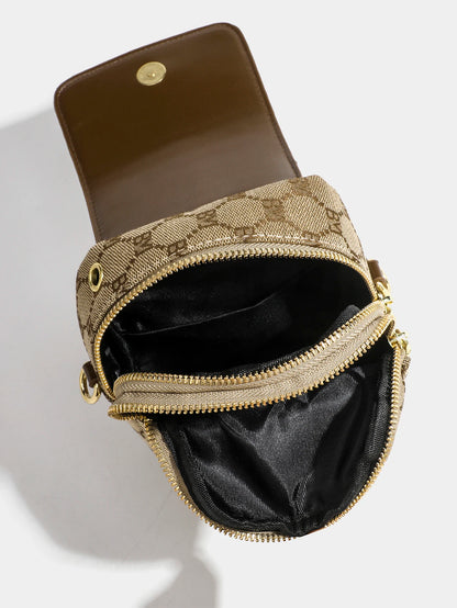 Petit sac rond à croix diagonale à carreaux pour femmes, sac à bandoulière rétro contrasté