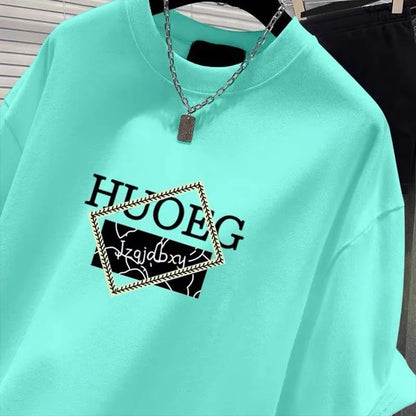 T-shirt à manches courtes en pur coton de style européen pour femmes, vêtements d'été décontractés, haut imprimé à col rond, pull basique pour femme