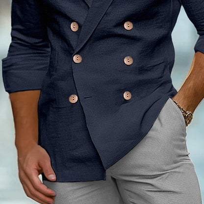 Chemises à col en V pour hommes, manches longues, double boutonnage, coupe couvertes, solide, document décontracté, mode confortable, automne