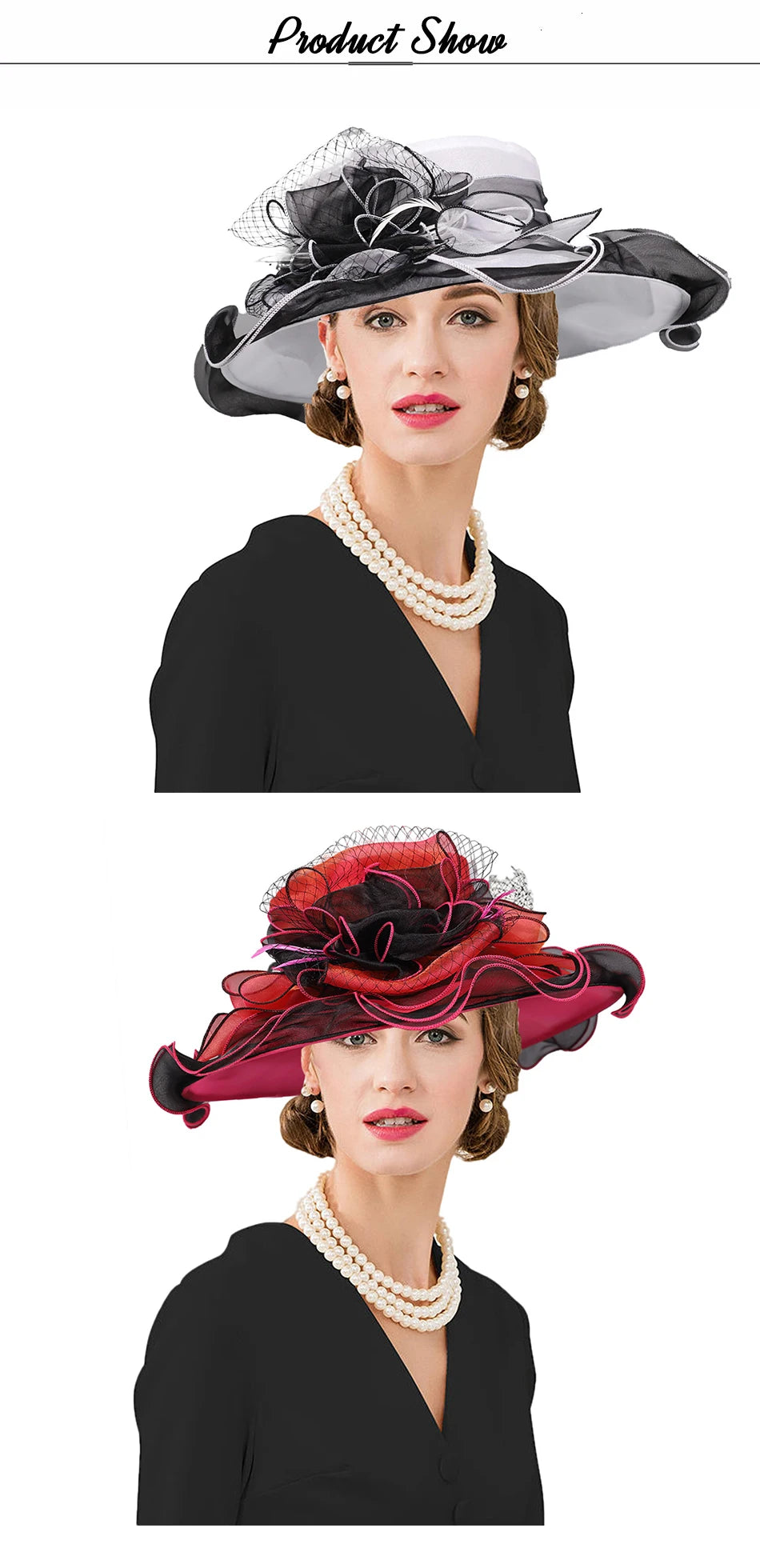 FS été bleu vert église Chapeau pour femmes élégant à large bord Organza Fascinator chapeaux mariage mariée Casquette avec fleur Chapeau Femme