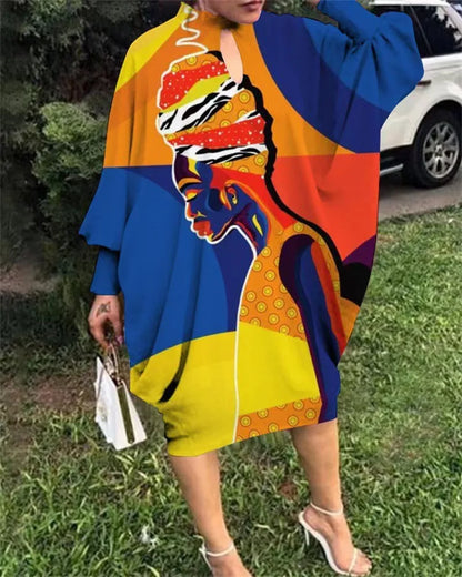 Robe Africaine Imprimée en Polyester à Manches sulf, Longueur aux Genoux, Printemps Été 2023