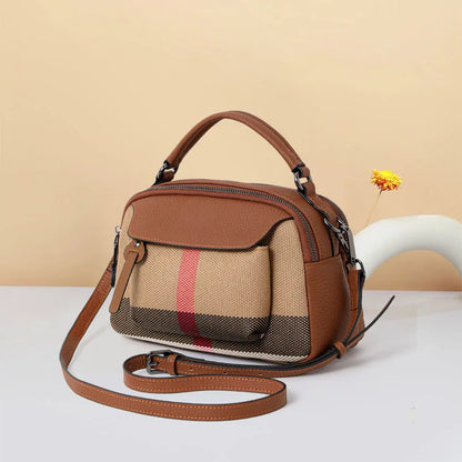 Sac à main chic à motif écossais – Toile premium – Mélange de cuir, haut élégant – poignée et bandoulière