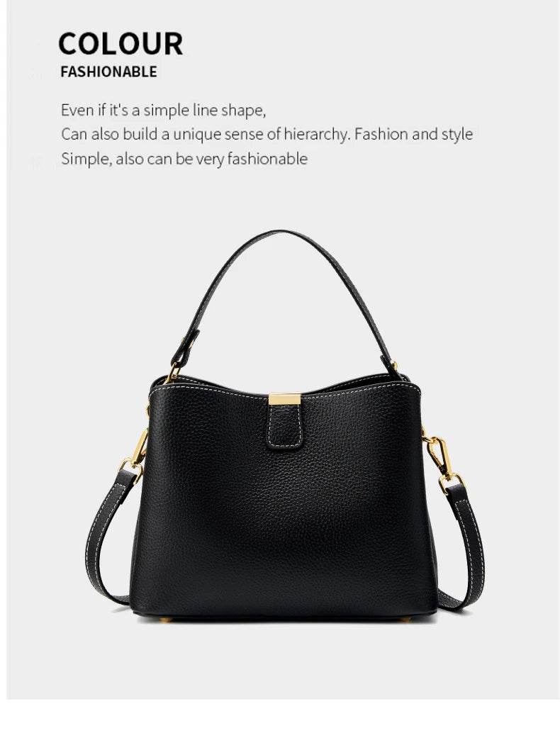 Hifashion 100% vache en cuir véritable seau épaule sacs à bandoulière pour femmes 2025 luxe concepteur large sangle fourre-tout dames sacs à main