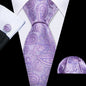 Barry.Wang violet lilas lavande soie hommes cravate mouchoir bouton de manchette ensemble Jacquard cravate florale pour homme mariage fête d'affaires