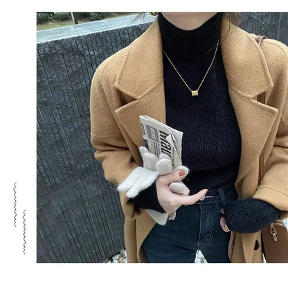 Pull à col roulé à manches longues pour femmes, optique, mince, doux, chaud, côtelé, hiver, automne, 2024