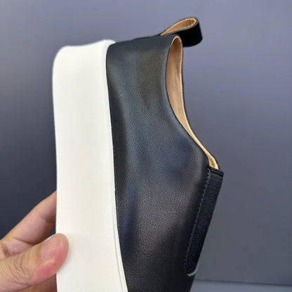 Baskets épaisses en cuir véritable pour hommes, chaussures décontractées, respirantes, à enfiler, haut de gamme