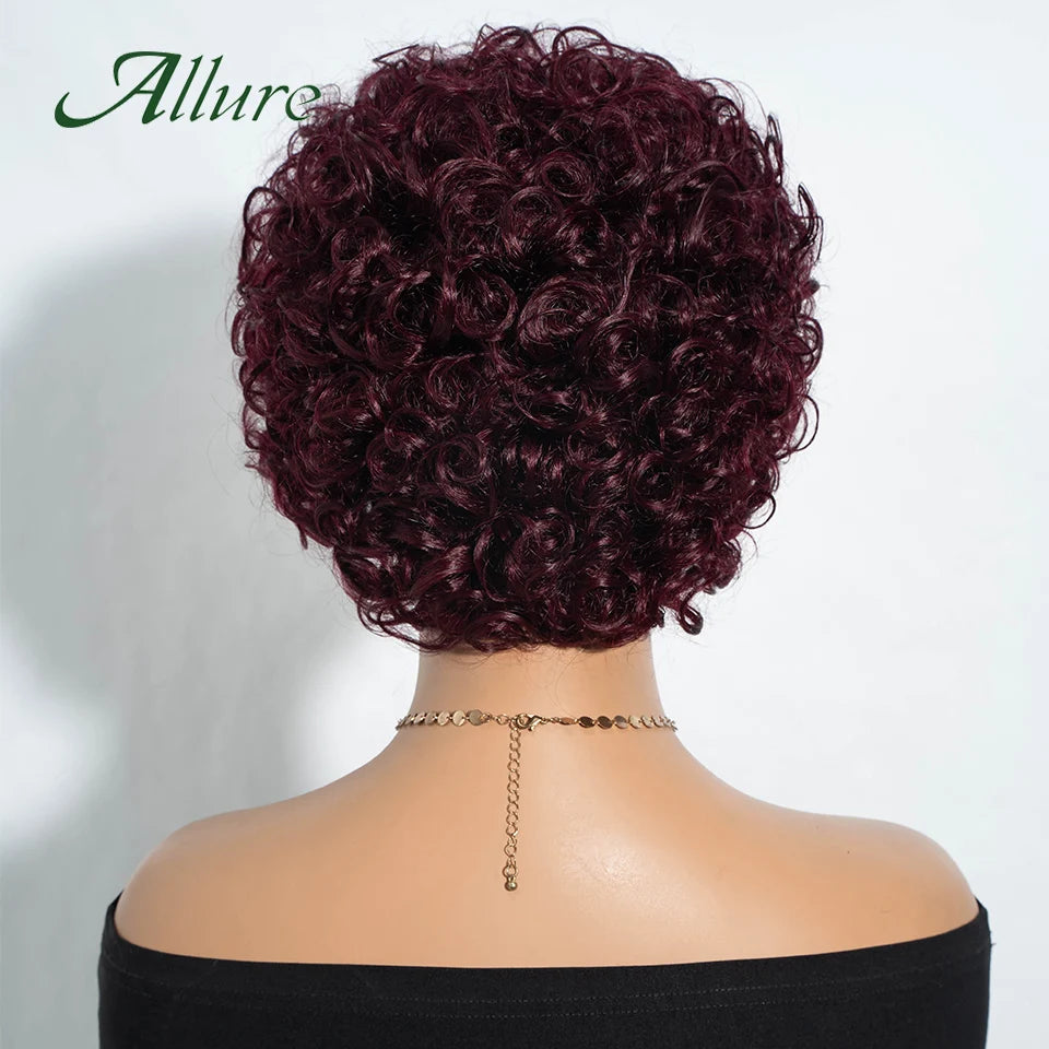 Jerry bouclés perruques de cheveux humains pour les femmes noires 10 pouces court Pixie Afro crépus bouclés perruque avec frange brun couleur cheveux perruques Allure