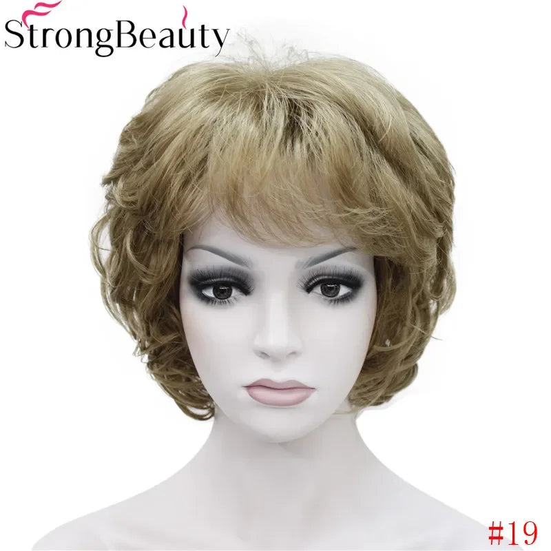 Forte beauté dames perruques courtes ondulées cheveux blonds dorés pour les femmes synthétique Capless perruque 16 couleurs