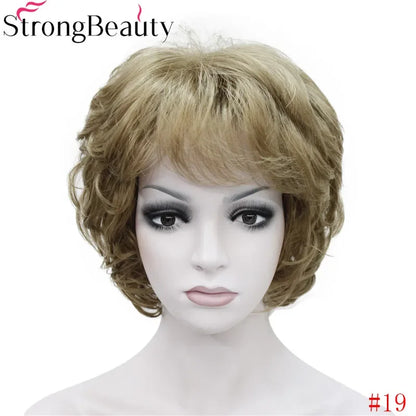 Forte beauté dames perruques courtes ondulées cheveux blonds dorés pour les femmes synthétique Capless perruque 16 couleurs