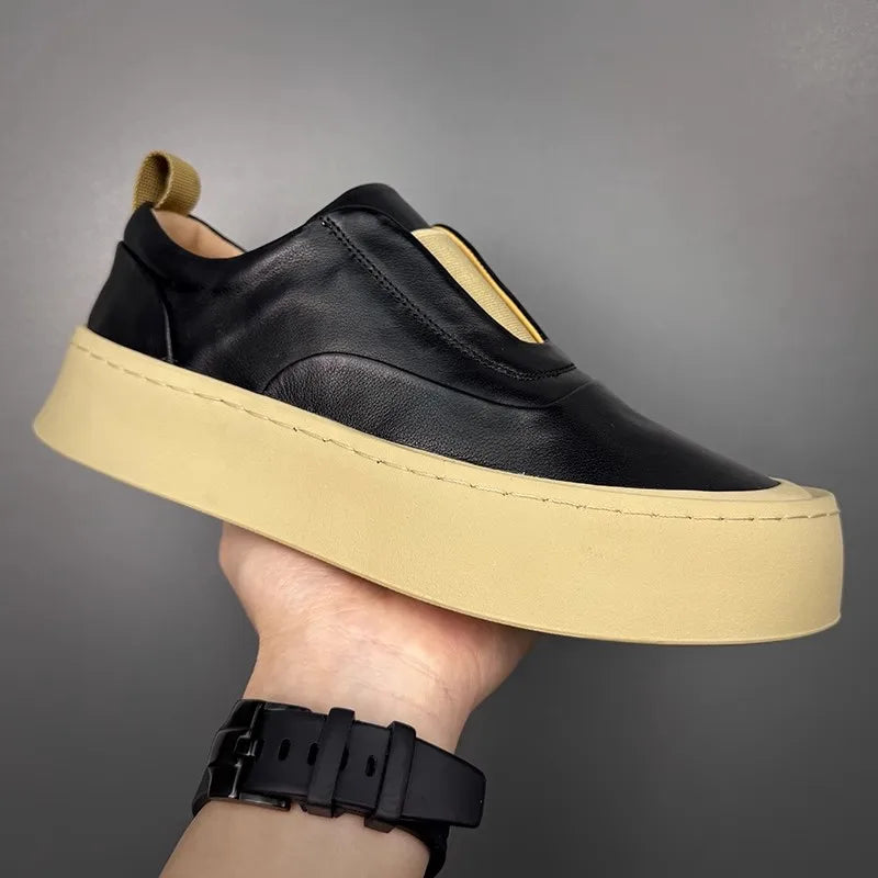 Mocassins à enfiler en cuir véritable pour hommes, chaussures de loisirs respirantes, mode, Style polyvalent, bout rond, plateforme, chaussures décontractées, qualité supérieure