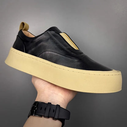 Mocassins à enfiler en cuir véritable pour hommes, chaussures de loisirs respirantes, mode, Style polyvalent, bout rond, plateforme, chaussures décontractées, qualité supérieure