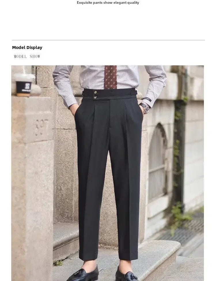 BS Vintage taille haute hommes décontracté pantalon droit Smalltrousers affaires britanniques Paris boucle blanc pantalon Long