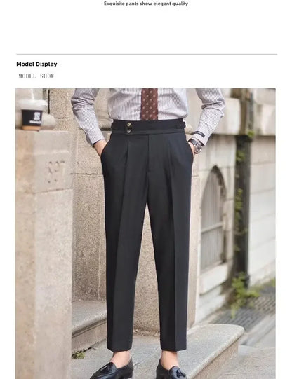 BS Vintage taille haute hommes décontracté pantalon droit Smalltrousers affaires britanniques Paris boucle blanc pantalon Long