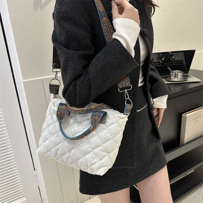 Sac à main à large ceinture pour femmes, automne/hiver, espace losange, sac à bandoulière en coton, grande capacité, fourre-tout de Shopping assorti