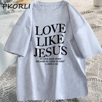 Amour comme jésus t-shirts chrétiens T-shirt religieux à base de foi décontracté à manches courtes femme vêtements Streetwear col rond vêtements