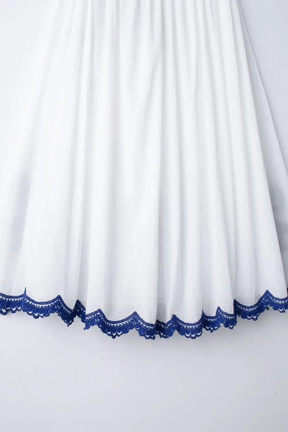 TRAFZA – ensemble 2 pièces pour femmes, chemise ample à simple boutonnage brodée bleue + jupe de rue plissée ample taille haute Chic