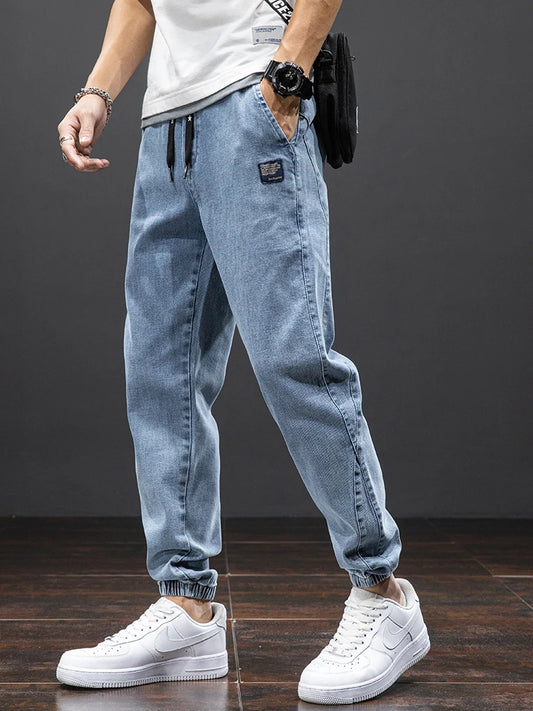 Printemps été noir bleu Cargo Jean hommes Streetwear Denim survêtement pantalon hommes Baggy Harem Jean pantalon grande taille