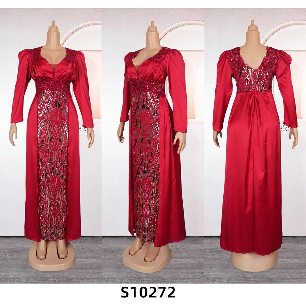 Robe de soirée à paillettes pour femmes, grande taille, col en v, dos nu, S10272