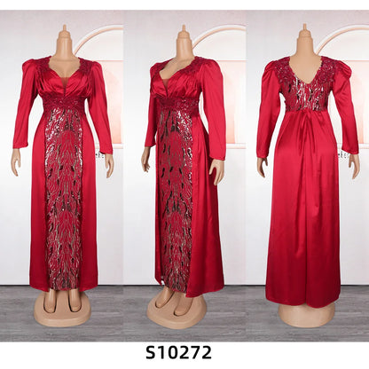 Robe de soirée à paillettes pour femmes, grande taille, col en v, dos nu, S10272