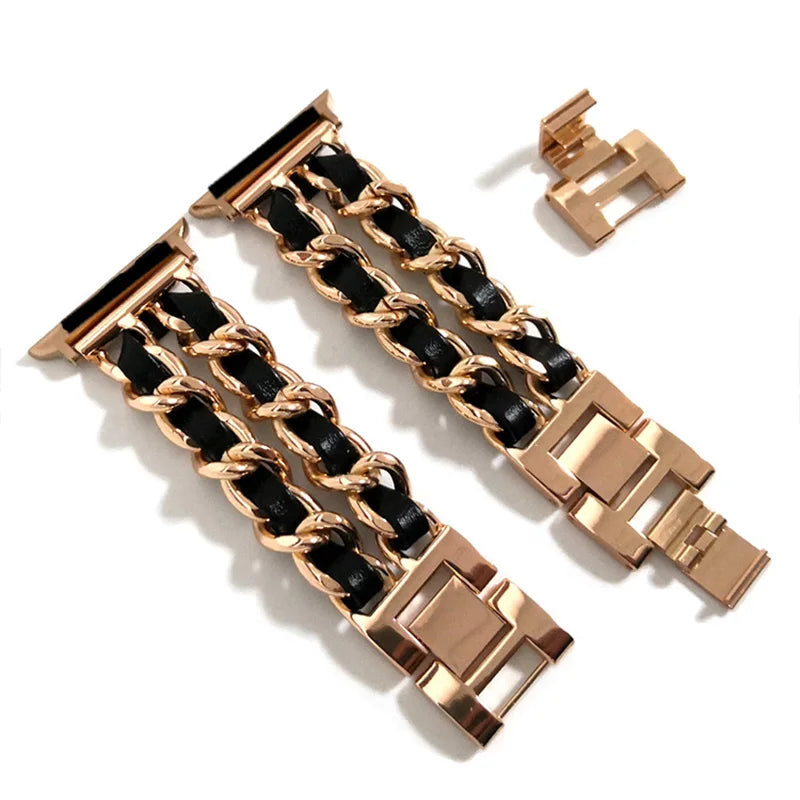 Bracelet en métal pour femmes, pour Apple Watch Band 10 9 8 Ultra 46mm 42mm 49mm 7 SE 6 5 41mm 45mm 44/40mm, Bracelet en acier doré pour dames