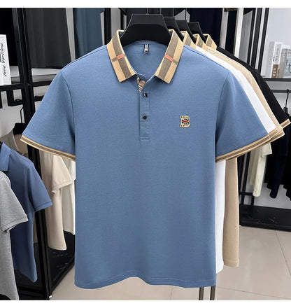 Polo d'été à manches courtes pour hommes, mode golf, design haut de gamme, broderie en soie glacée exquise, T-shirt respirant, 2025