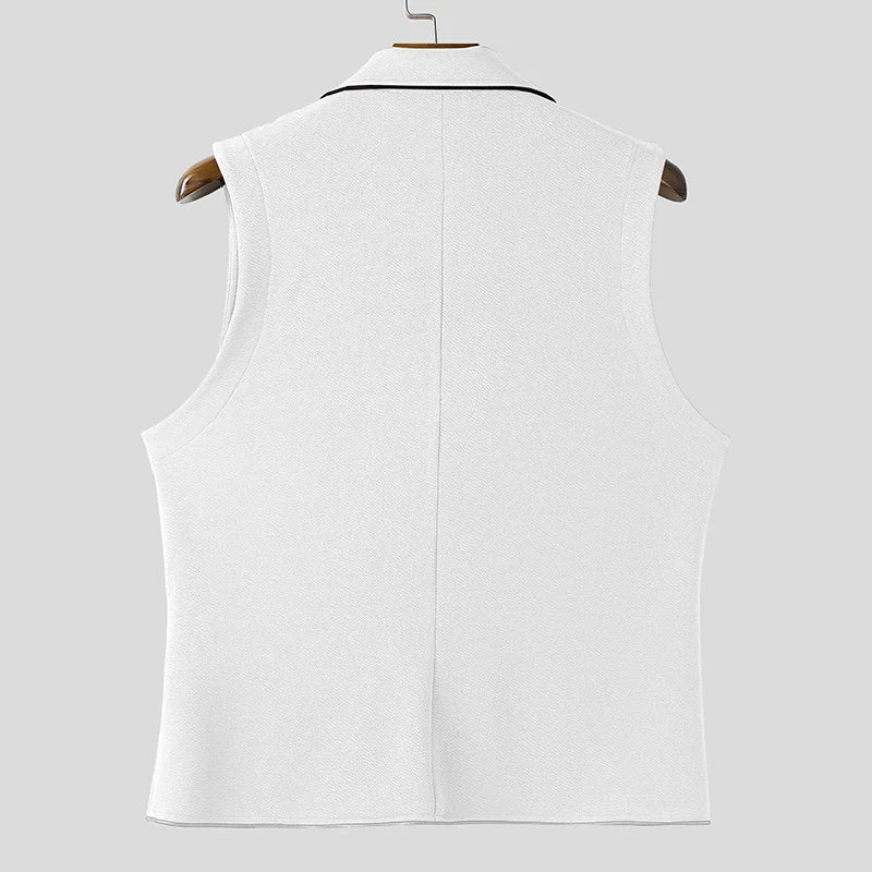 INCERUN hommes gilets Patchwork revers sans manches bouton décontracté hommes gilets couleur-bloc Streetwear 2025 mode gilets hommes S-5XL