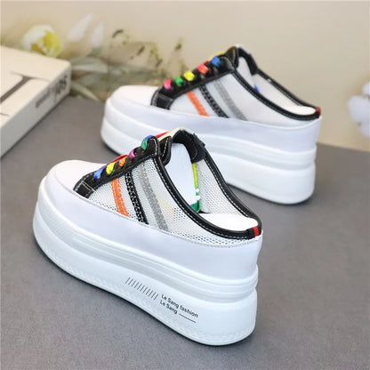 Pantoufles d'Été à Semelles Compensées pour Femmes, Chaussures Paresseuses en Maille Respirante pour Petits Pieds, Sandales à Plateforme Antidérapantes