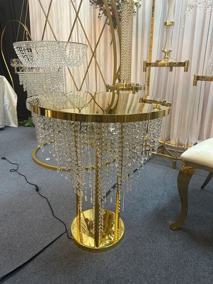 Rideau de perles de cristal, Table à gâteau, décoration de mariage, Table en métal avec éclairage, Table à gâteau en cristal de mariage