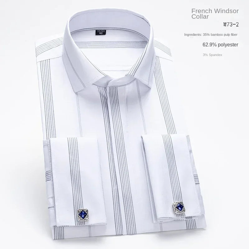 Chemise à manches longues pour hommes, Niche Chic, manches doubles pliées, col Windsor, robe de haute qualité, boutons de manchette français aléatoires, 2024