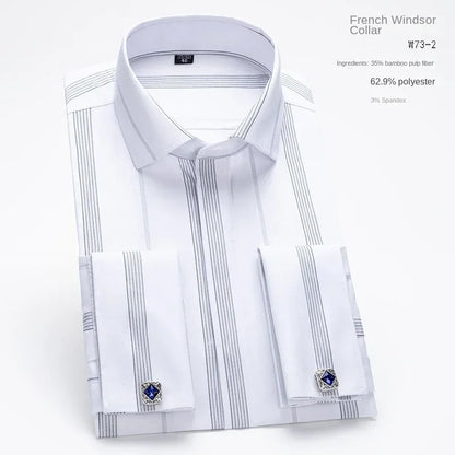 Chemise à manches longues pour hommes, Niche Chic, manches doubles pliées, col Windsor, robe de haute qualité, boutons de manchette français aléatoires, 2024