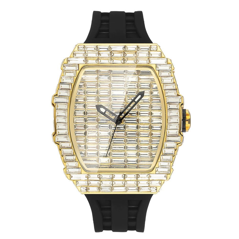 Montre-bracelet à Quartz pour hommes, marque de luxe, nouvelle collection créative, carrée, diamant scintillant, bracelet en caoutchouc, grand visage, cadeau, 2024