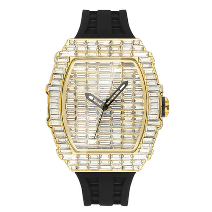 Montre-bracelet à Quartz pour hommes, marque de luxe, nouvelle collection créative, carrée, diamant scintillant, bracelet en caoutchouc, grand visage, cadeau, 2024