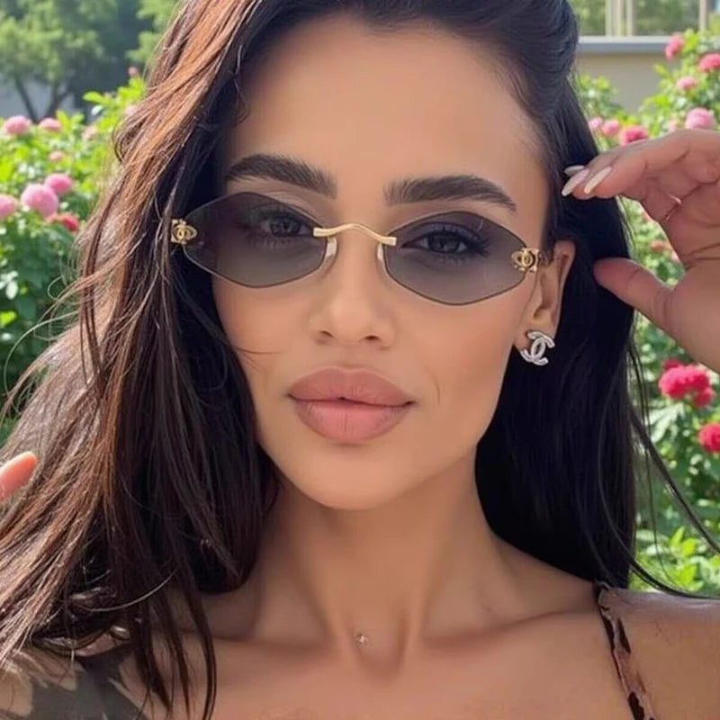 Lunettes de soleil personnalisées en losange sans cadre pour femmes, lunettes de soleil classiques élégantes et polyvalentes, lunettes de soleil de luxe et haut de gamme, UV400