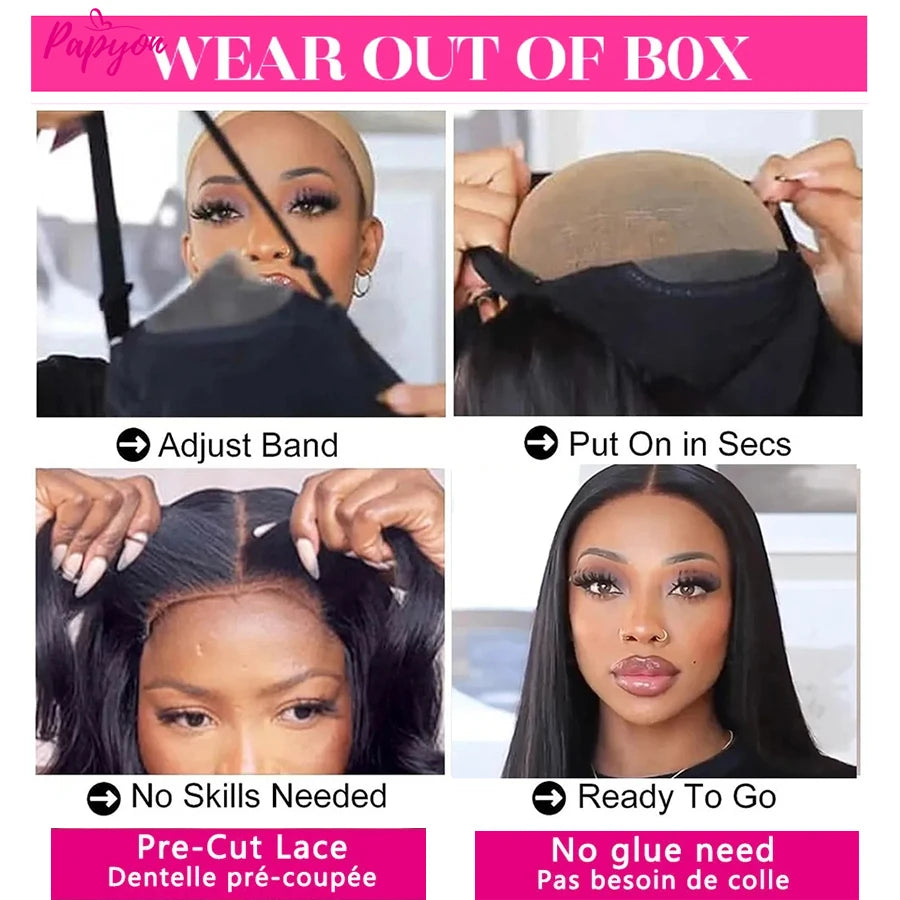 6x4 Perruque Cheveux Humain Sans Colle Perruque Ni Gel Prête à Aller 4X4 Lace Closure Perruque Sans Colle Livraison 3 Jour Franc