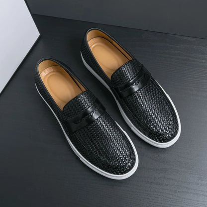 Mode sans lacet mocassins hommes chaussures conseil doux chaussures en cuir décontracté hommes baskets fête tissage modèle chaussures pour homme plat gratuit