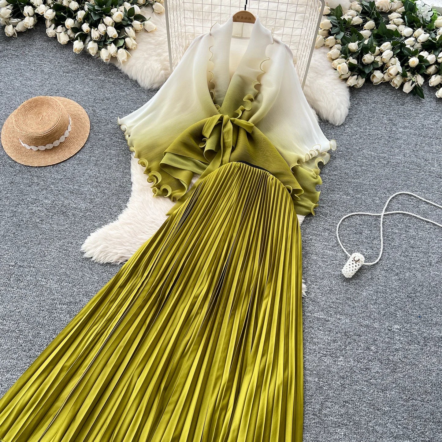 Miyake pli changement progressif couleur bord ondulé costume soleil jupe plissée à la mode et élégant deux pièces ensembles tenues pour femmes