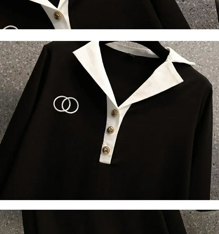 Ensemble deux pièces pour femmes, chemise à manches longues et col Polo, décontracté, Patchwork, jambes larges, nouvelle collection automne 2024