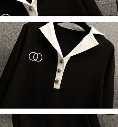 Ensemble deux pièces pour femmes, chemise à manches longues et col Polo, décontracté, Patchwork, jambes larges, nouvelle collection automne 2024