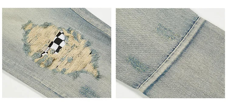 Jean à jambes larges pour homme et femme, streetwear, décontracté, déchiré, troué