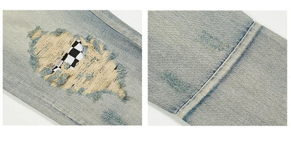 Jean à jambes larges pour homme et femme, streetwear, décontracté, déchiré, troué